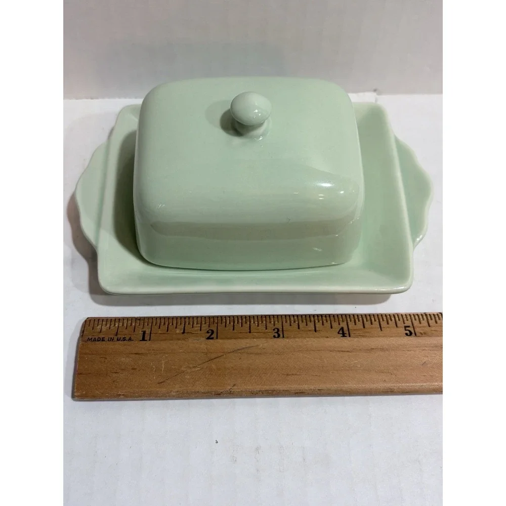 Biscuit Green Mini Ceramic Butter Dish w/ Lid Tray, Dishwasher/Microwave Safe